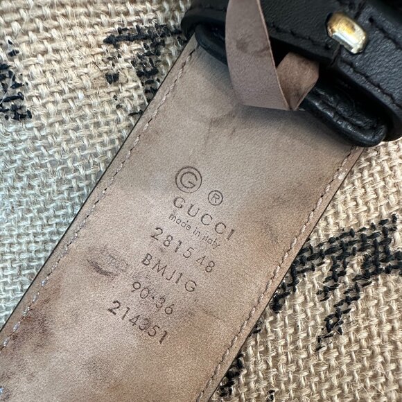 🖤 Authentic Gucci Brown Leather Embossed GG Belt | Gold Buckle | Size 90/36 - Picture 5 of 8